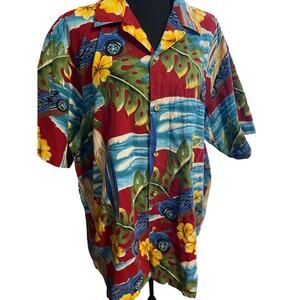 Vintage 90s RJC Hot Rod Tropical Print‎ Cotton Dress Shirt 2XL made in Hawaii